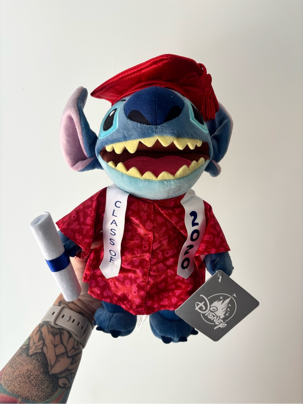Disney Stitch Plush in Blue with Red Graduation Robe and Cap